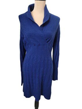 Searle Size S Royal Blue 100% Cashmere Cable Knit Sweater Dress
